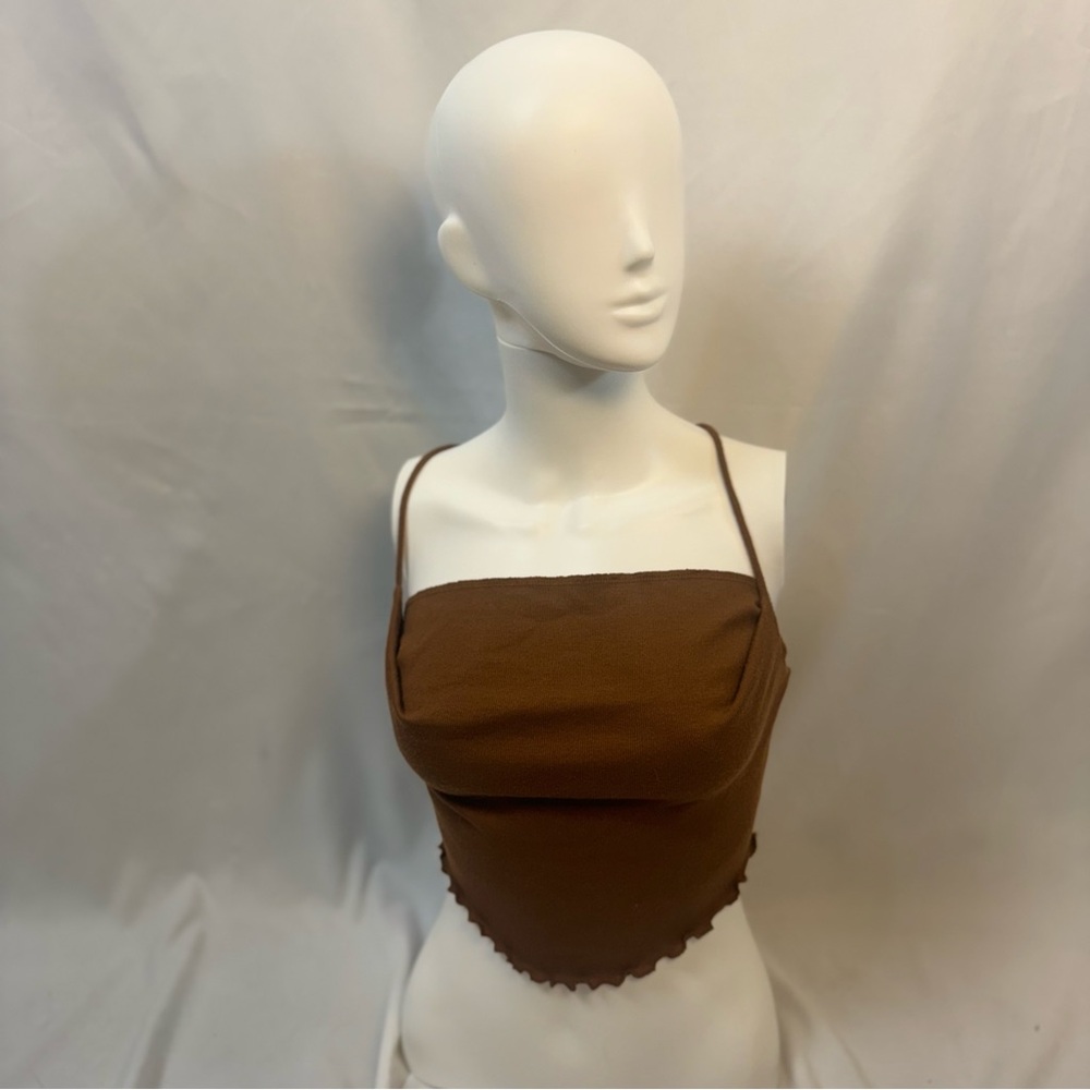 Urban Outfitters Brown Cowl Neck Cross back Crop Top size S